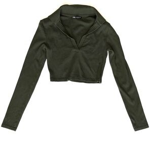 Zara Woman’s Size M Khaki Collared Top